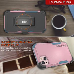 Punkcase para iPhone 15 Plus Cinco de Holla de múltiples capas [Serie Patron] [Pink-Blue]