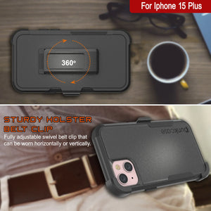 Punkcase para iPhone 15 Plus Cinco de clip de cinturón multicapa Case de funda [Serie de clientes] [Negro]