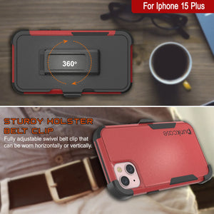 Punkcase para iPhone 15 Plus Belt Cinco de funda de múltiples capas [Serie Patron] [Red-Black]