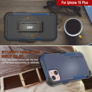 Punkcase para iPhone 15 Plus Cinco de clip de cinturón multicapa Case [Serie de clientes] [Armada]
