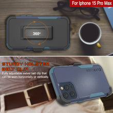 Load image into Gallery viewer, Punkcase para iPhone 15 Pro Max Belt Clip Case de funda de múltiples capas [Serie Patron] [azul marino]

