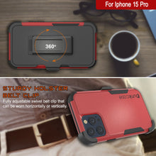 Cargar imagen en el visor de la galería, Punkcase para iPhone 15 Pro Belt Clip Multililínea Case de funda [Serie Patron] [Red-Black]
