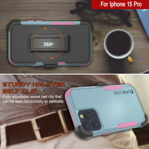 Punkcase para iPhone 15 Pro Belt Clip Multilililyer Fase de funda [Serie Patron] [Menta-marco]
