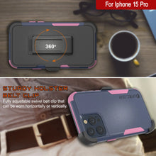 Load image into Gallery viewer, Punkcase para iPhone 15 Pro Belt Clip Multililínea Case de funda [Serie Patron] [Navy Pink]

