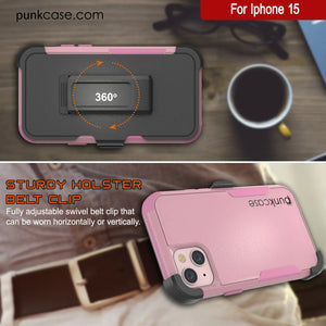 Punkcase para iPhone 15 Centro de cinturones de funda de múltiples capas [Serie de clientes] [PINK]