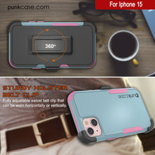 Load image into Gallery viewer, Punkcase para iPhone 15 Centro de estuche multicapa de clip de múltiples [Serie de patrón] [menta rosa]]
