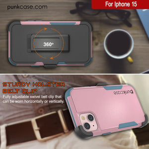 Punkcase para iPhone 15 Centro de estuche multicapa de clips [Serie de clientes] [Pink-Blue]