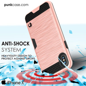 iPhone X Case, PUNKcase [SLOT Series] Slim Fit Dual-Layer Armor Cover & Tempered Glass PUNKSHIELD Screen Protector for Apple iPhone X [Rose Gold] (Color in image: Pink)