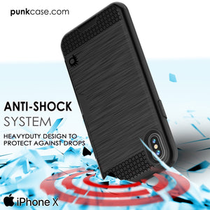 iPhone X Case, PUNKcase [SLOT Series] Slim Fit Dual-Layer Armor Cover & Tempered Glass PUNKSHIELD Screen Protector for Apple iPhone X [Black] (Color in image: Silver)