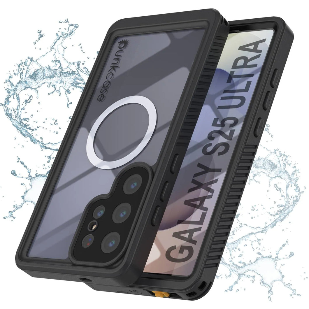 Funda impermeable para Galaxy S25 Ultra, Punkcase [Extreme Mag Series] Armor Cover con protector de pantalla incorporado [Negro]