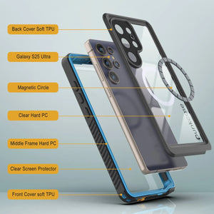 Funda impermeable para Galaxy S25 Ultra, Punkcase [Extreme Mag Series] Armor Cover con protector de pantalla incorporado [azul]