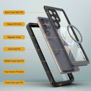 Funda impermeable para Galaxy S25 Ultra, Punkcase [Extreme Mag Series] Armor Cover con protector de pantalla incorporado [Negro]