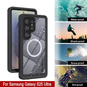 Funda impermeable para Galaxy S25 Ultra, Punkcase [Extreme Mag Series] Armor Cover con protector de pantalla incorporado [Negro]