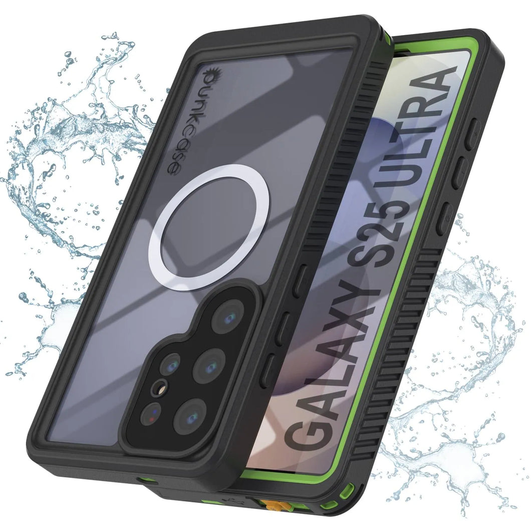 Funda impermeable para Galaxy S25 Ultra, Punkcase [Extreme Mag Series] Armor Cover con protector de pantalla incorporado [Verde]