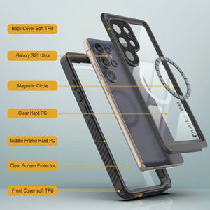 Funda impermeable para Galaxy S25 Ultra, Punkcase [Extreme Mag Series] Armor Cover con protector de pantalla incorporado [gris]
