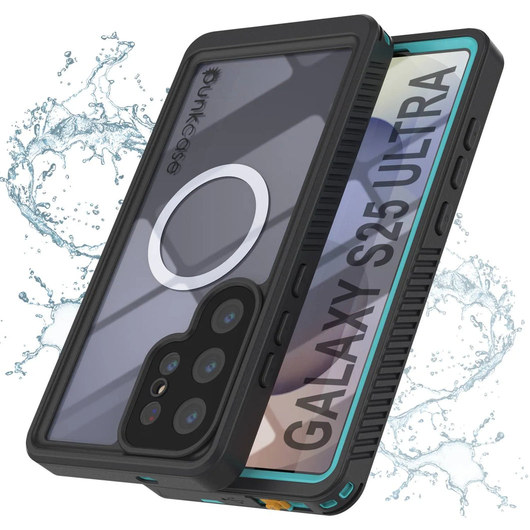 Funda impermeable para Galaxy S25 Ultra, Punkcase [Extreme Mag Series] Armor Cover con protector de pantalla incorporado [verde azulado]