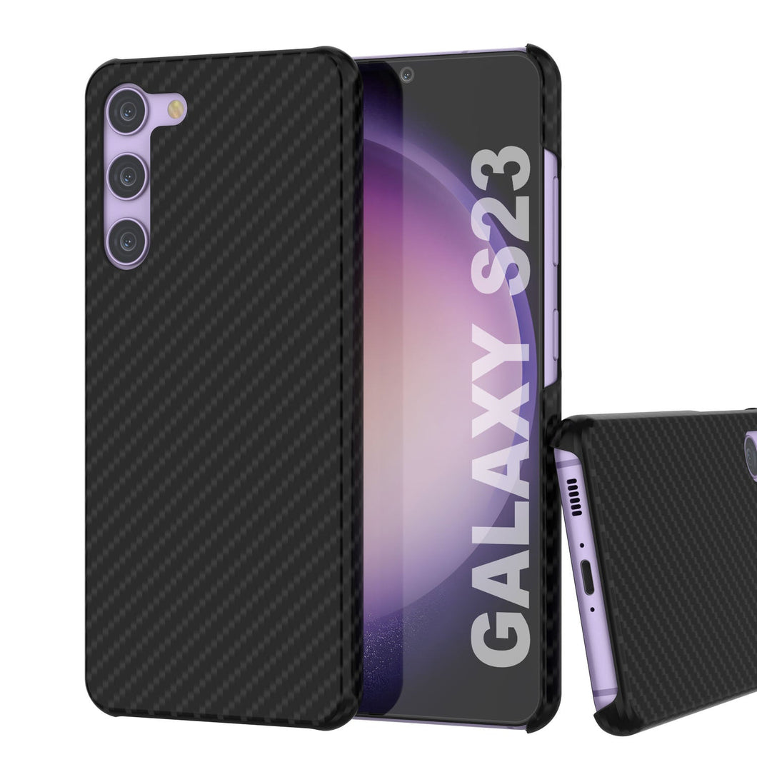 Funda Galaxy S23, Punkcase CarbonShield, Resistente y Ultradelgada de Doble Capa con Cubierta de Cuero PU Negro (Estilo Fibra de Carbono)