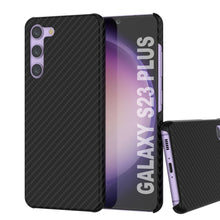 Load image into Gallery viewer, Funda Galaxy S23+ Plus, Punkcase CarbonShield, resistente y ultradelgada de 2 capas de cuero sintético negro azabache (estilo de fibra de carbono).
