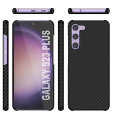 Load image into Gallery viewer, Funda Galaxy S23+ Plus, Punkcase CarbonShield, resistente y ultradelgada de 2 capas de cuero sintético negro azabache (estilo de fibra de carbono).
