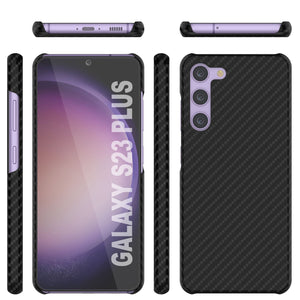 Funda Galaxy S23+ Plus, Punkcase CarbonShield, resistente y ultradelgada de 2 capas de cuero sintético negro azabache (estilo de fibra de carbono).