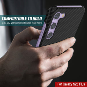 Funda Galaxy S23+ Plus, Punkcase CarbonShield, resistente y ultradelgada de 2 capas de cuero sintético negro azabache (estilo de fibra de carbono).