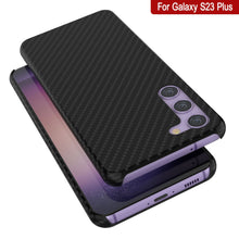 Load image into Gallery viewer, Funda Galaxy S23+ Plus, Punkcase CarbonShield, resistente y ultradelgada de 2 capas de cuero sintético negro azabache (estilo de fibra de carbono).
