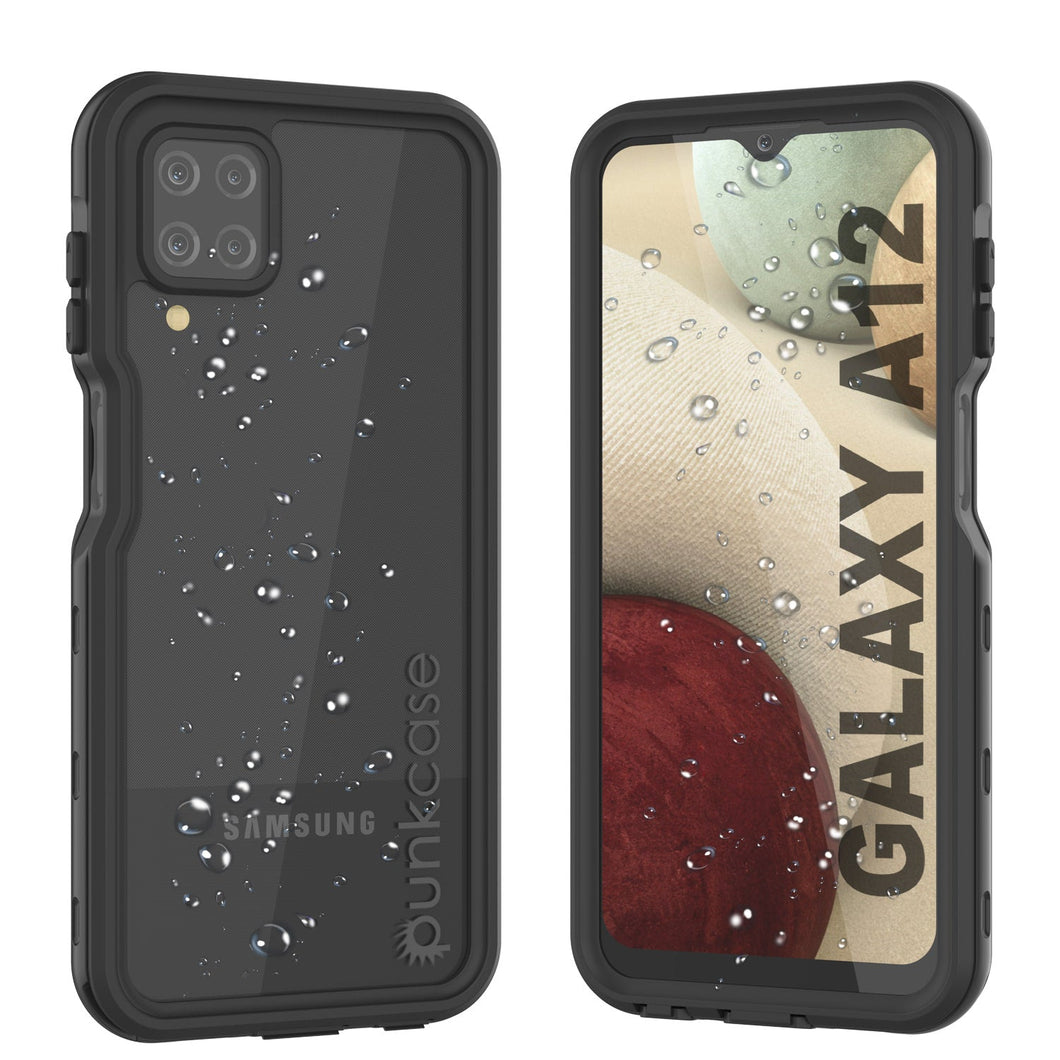 Funda resistente al agua Galaxy A12 PunkCase StudStar Black delgada 6,6 pies a prueba de agua IP68 a prueba de golpes/nieve.