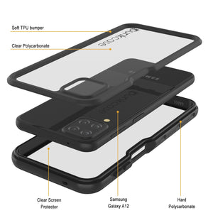 Funda resistente al agua Galaxy A12 PunkCase StudStar Black delgada 6,6 pies a prueba de agua IP68 a prueba de golpes/nieve.