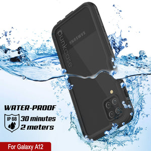 Funda resistente al agua Galaxy A12 PunkCase StudStar Black delgada 6,6 pies a prueba de agua IP68 a prueba de golpes/nieve.