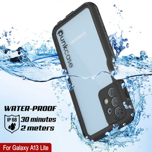 Estuche sumergible Galaxy A13 Lite PunkCase StudStar negro delgado resistente al agua de 6.6 pies de profundidad IP68 a prueba de golpes/nieve.