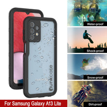 Cargar imagen en el visor de la galería, Estuche sumergible Galaxy A13 Lite PunkCase StudStar negro delgado resistente al agua de 6.6 pies de profundidad IP68 a prueba de golpes/nieve.
