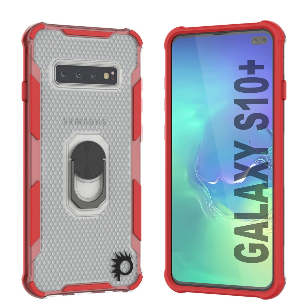 Funda Punkcase Galaxy S10 Plus [Serie Magnetix 2.0] Transparente Protectora de TPU con Soporte [Rojo]