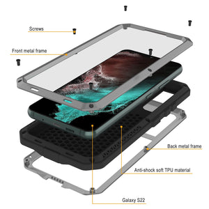 Galaxy S22 Metal Case, Heavy Duty Military Grade Rugged Armor Cover [Silver] (Color in image: Gold)
