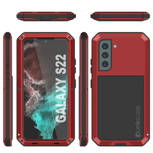 Galaxy S22 Metal Case, Heavy Duty Military Grade Rugged Armor Cover [Red] 