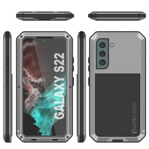 Galaxy S22 Metal Case, Heavy Duty Military Grade Rugged Armor Cover [Silver] 