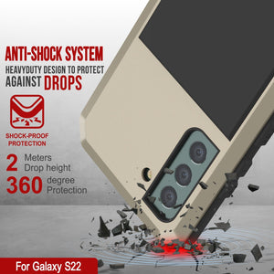 Galaxy S22 Metal Case, Heavy Duty Military Grade Rugged Armor Cover [Gold] (Color in image: Black)