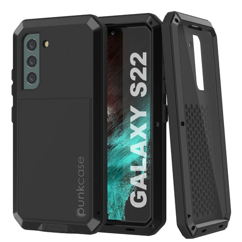 Galaxy S22 Metal Case, Heavy Duty Military Grade Rugged Armor Cover [Black] (Color in image: Black)