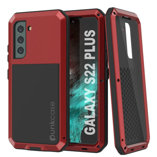 Galaxy S22+ Plus Metal Case, Heavy Duty Military Grade Rugged Armor Cover [Red] (Color in image: Red)