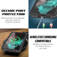 Load image into Gallery viewer, SECURE PORT PROTECTION Reinforced flap for a watertight seal even under the Oversize charger cable harshest conditions may not be fit Ei a WIRELESS CHARGING COMPATIBLE Effortless charging without the need to remove your case (Color in image: black)
