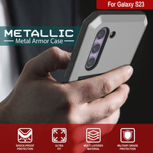 Load image into Gallery viewer, Carcasa Metálica para Galaxy S23, Funda de grado militar resistente [a prueba de golpes] de cuerpo completo, dura [plateada].

