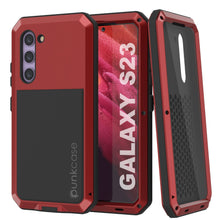 Load image into Gallery viewer, Funda de metal Galaxy S23, resistente de grado militar, con cubierta de armadura resistente [a prueba de golpes]. Cuerpo completo duro [rojo].
