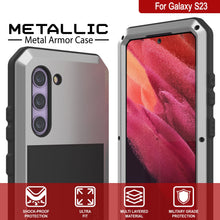 Load image into Gallery viewer, Carcasa Metálica para Galaxy S23, Funda de grado militar resistente [a prueba de golpes] de cuerpo completo, dura [plateada].
