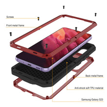 Load image into Gallery viewer, Funda de metal Galaxy S23, resistente de grado militar, con cubierta de armadura resistente [a prueba de golpes]. Cuerpo completo duro [rojo].
