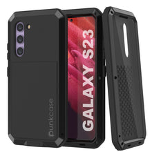 Load image into Gallery viewer, Funda de metal Galaxy S23, resistente y duradera de grado militar, con cubierta protectora blindada [a prueba de golpes], cuerpo completo rígido [negro].
