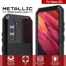 Load image into Gallery viewer, Funda de metal Galaxy S23, resistente y duradera de grado militar, con cubierta protectora blindada [a prueba de golpes], cuerpo completo rígido [negro].

