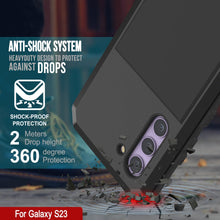 Load image into Gallery viewer, Funda de metal Galaxy S23, resistente y duradera de grado militar, con cubierta protectora blindada [a prueba de golpes], cuerpo completo rígido [negro].
