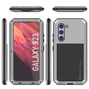 Carcasa Metálica para Galaxy S23, Funda de grado militar resistente [a prueba de golpes] de cuerpo completo, dura [plateada].