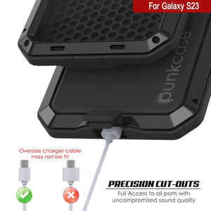Funda de metal Galaxy S23, resistente y duradera de grado militar, con cubierta protectora blindada [a prueba de golpes], cuerpo completo rígido [negro].