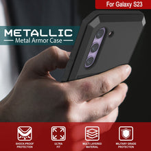 Load image into Gallery viewer, Funda de metal Galaxy S23, resistente y duradera de grado militar, con cubierta protectora blindada [a prueba de golpes], cuerpo completo rígido [negro].
