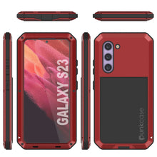 Load image into Gallery viewer, Funda de metal Galaxy S23, resistente de grado militar, con cubierta de armadura resistente [a prueba de golpes]. Cuerpo completo duro [rojo].
